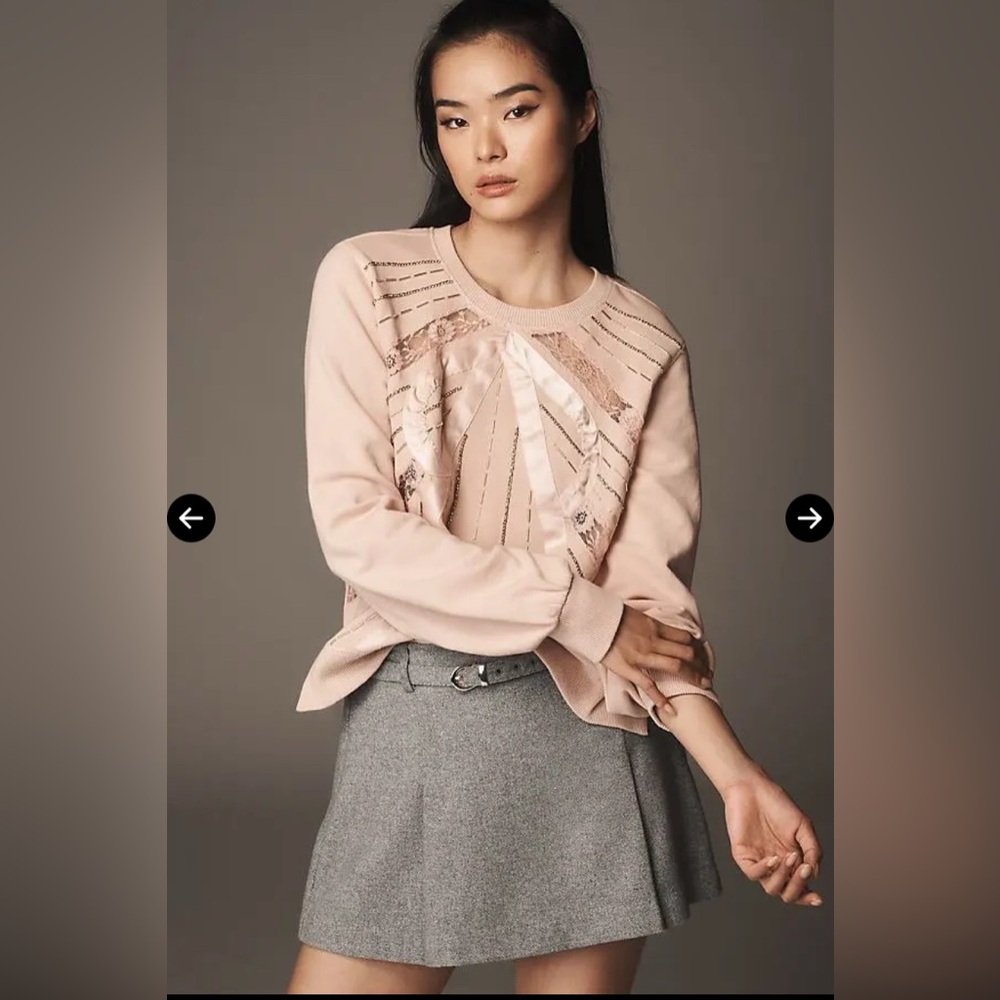 New Anthropologie Beaded Bow Sweatshirt- Pink